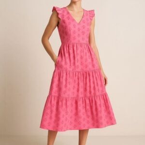 J. Crew Factory Cotton Eyelet Midi Dress Size 2 Hot Pink